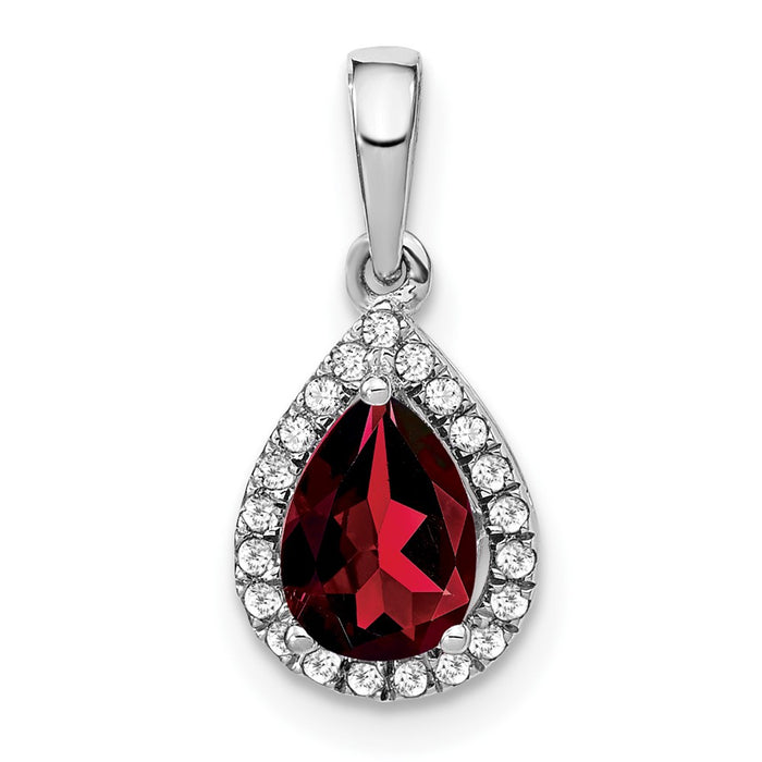 14k White Gold Pear Garnet and Diamond Halo Pendant-PM7052-GA-010-WA