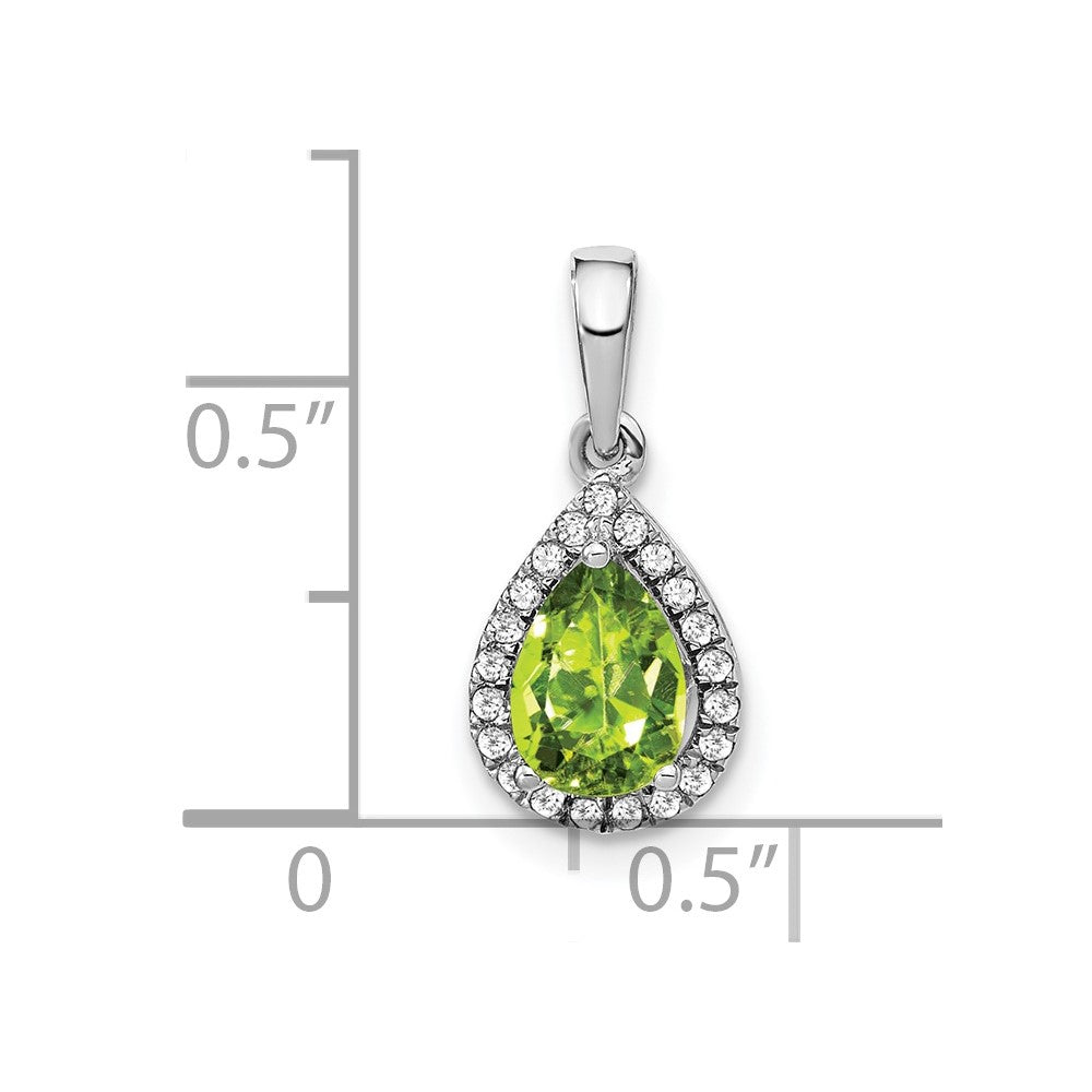 14k White Gold Pear Peridot and Diamond Halo Pendant-PM7052-PE-010-WA