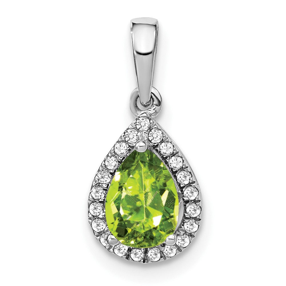 14k White Gold Pear Peridot and Diamond Halo Pendant-PM7052-PE-010-WA