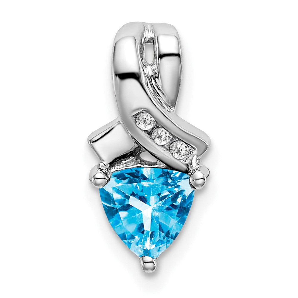 14k White Gold Trillion Blue Topaz and Diamond Pendant-PM7053-BT-003-WA