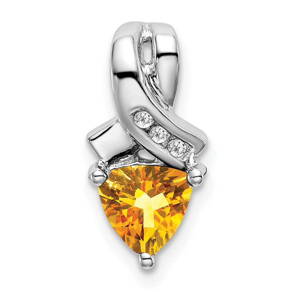 14k White Gold Trillion Citrine and Diamond Pendant-PM7053-CI-003-WA