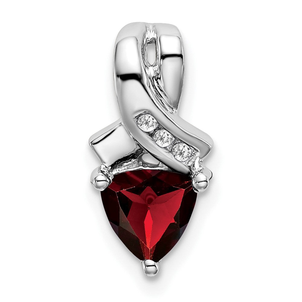 14k White Gold Trillion Garnet and Diamond Pendant-PM7053-GA-003-WA