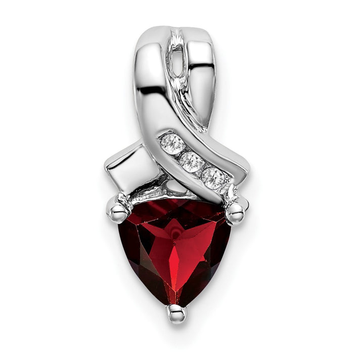 14k White Gold Trillion Garnet and Diamond Pendant-PM7053-GA-003-WA