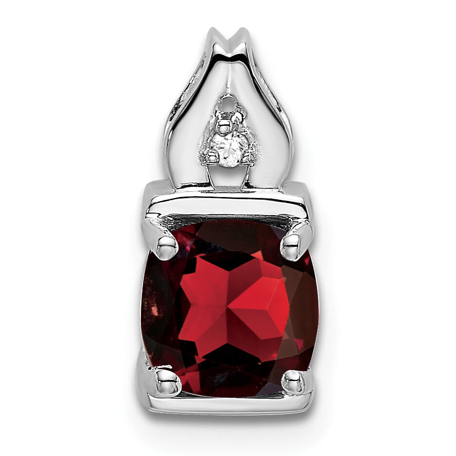 14k White Gold Garnet and Diamond Pendant-PM7054-GA-001-WA