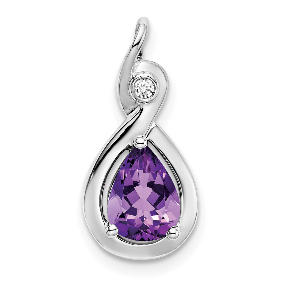 14k White Gold Pear Amethyst and Diamond Pendant-PM7055-AM-002-WA