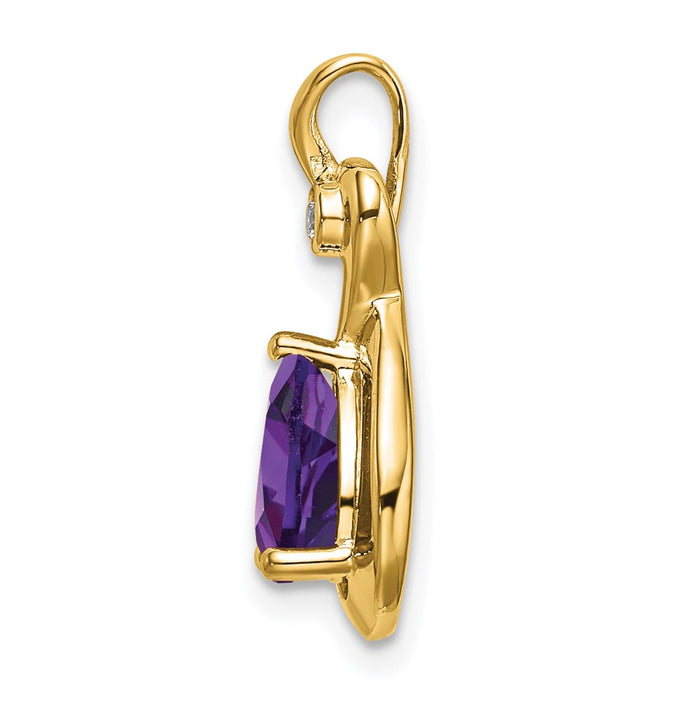 14k Pear Amethyst and Diamond Pendant-PM7055-AM-002-YA