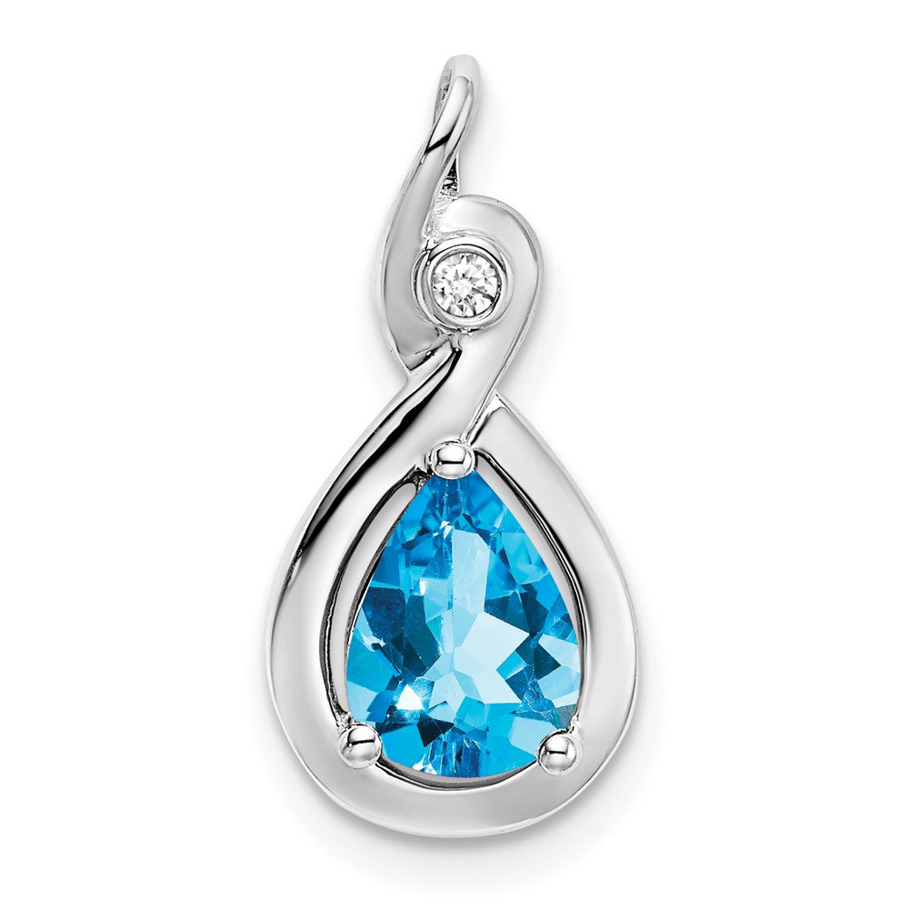 14k White Gold Pear Blue Topaz and Diamond Pendant-PM7055-BT-002-WA