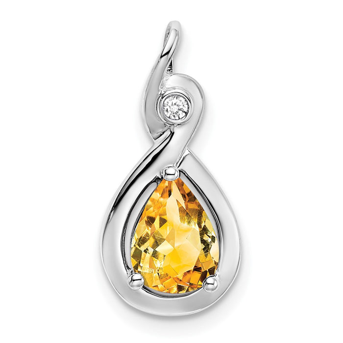 14k White Gold Pear Citrine and Diamond Pendant-PM7055-CI-002-WA