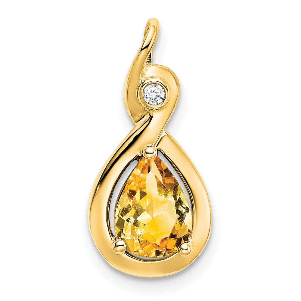 14k Pear Citrine and Diamond Pendant-PM7055-CI-002-YA