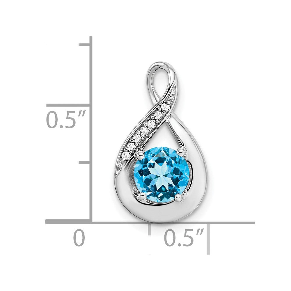 14k White Gold Blue Topaz and Diamond Pendant-PM7056-BT-003-WA