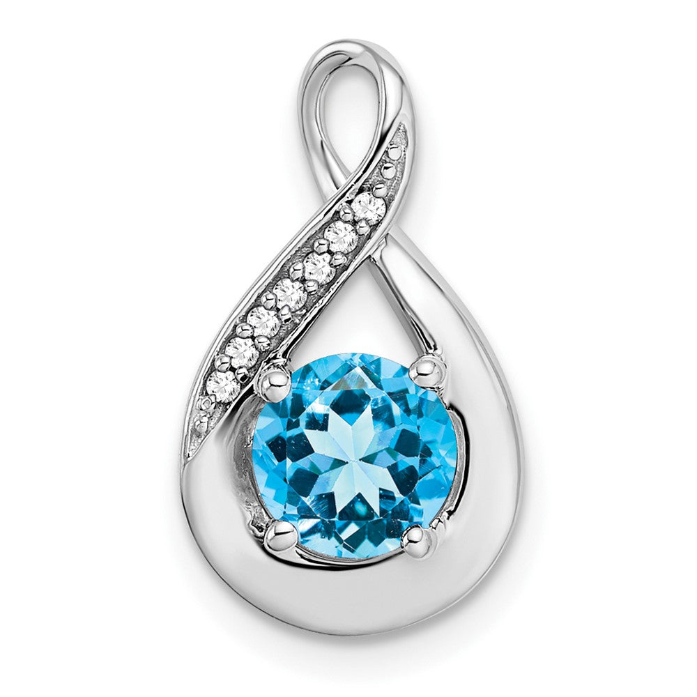 14k White Gold Blue Topaz and Diamond Pendant-PM7056-BT-003-WA