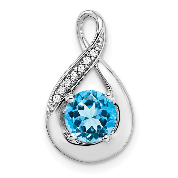 14k White Gold Blue Topaz and Diamond Pendant-PM7056-BT-003-WA