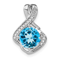 14k White Gold Blue Topaz and Diamond Pendant-PM7058-BT-006-WA