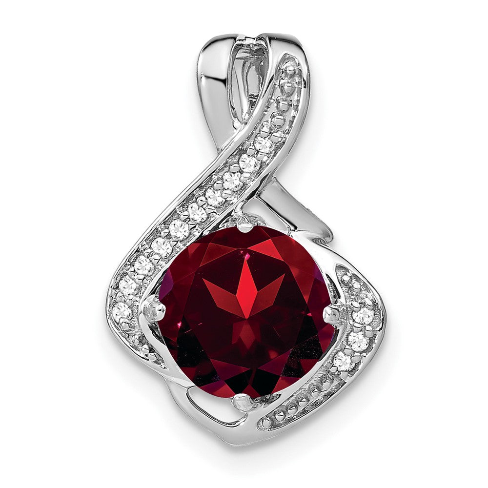 14k White Gold Garnet and Diamond Pendant-PM7058-GA-006-WA