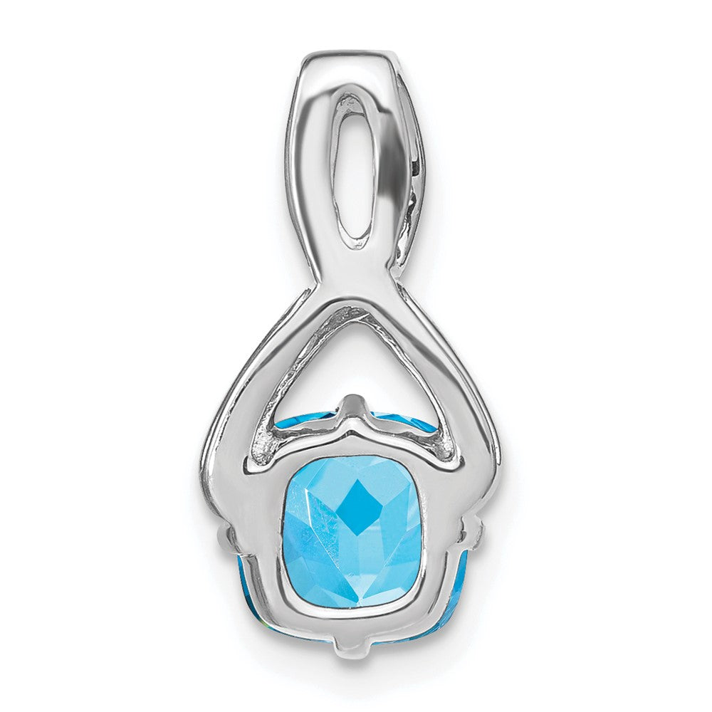 14k White Gold Cushion Blue Topaz and Diamond Pendant-PM7059-BT-010-WA