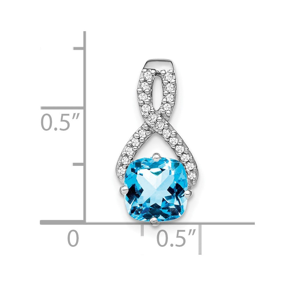 14k White Gold Cushion Blue Topaz and Diamond Pendant-PM7059-BT-010-WA