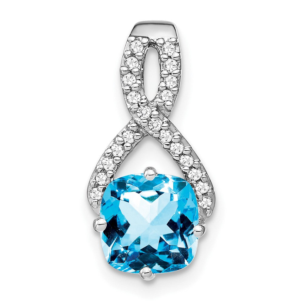 14k White Gold Cushion Blue Topaz and Diamond Pendant-PM7059-BT-010-WA