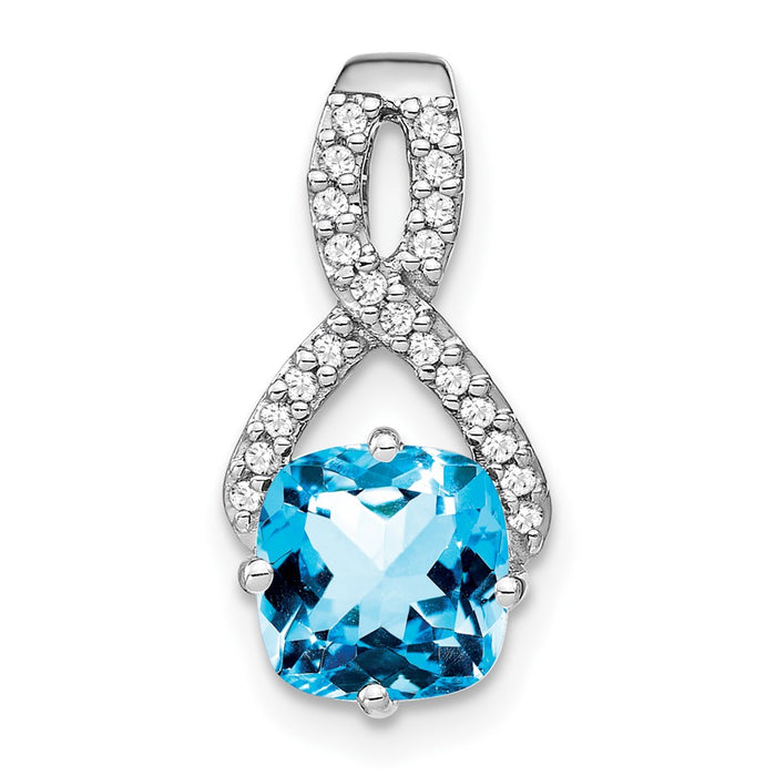 14k White Gold Cushion Blue Topaz and Diamond Pendant-PM7059-BT-010-WA