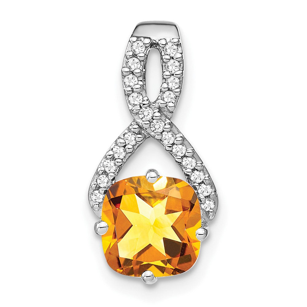 14k White Gold Cushion Citrine and Diamond Pendant-PM7059-CI-010-WA