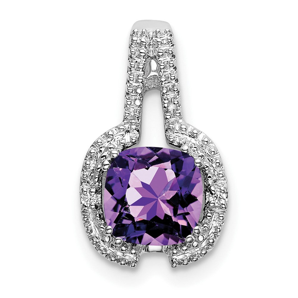 14k White Gold Cushion Amethyst and Diamond Pendant-PM7060-AM-001-WA