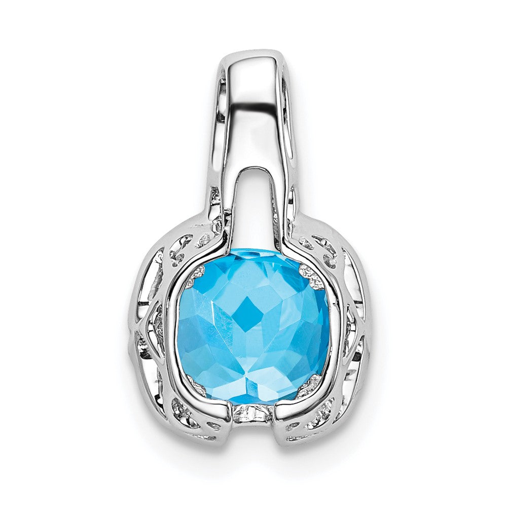 14k White Gold Cushion Blue Topaz and Diamond Pendant-PM7060-BT-001-WA