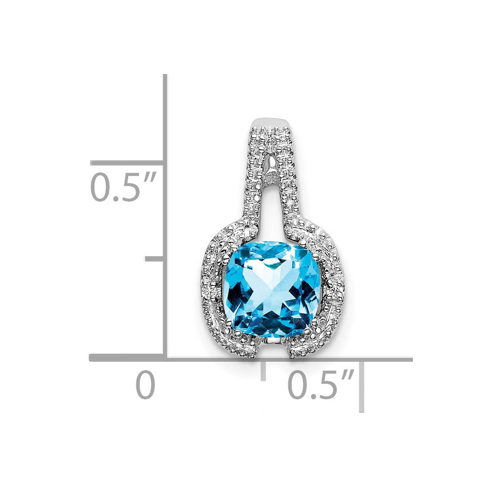 14k White Gold Cushion Blue Topaz and Diamond Pendant-PM7060-BT-001-WA
