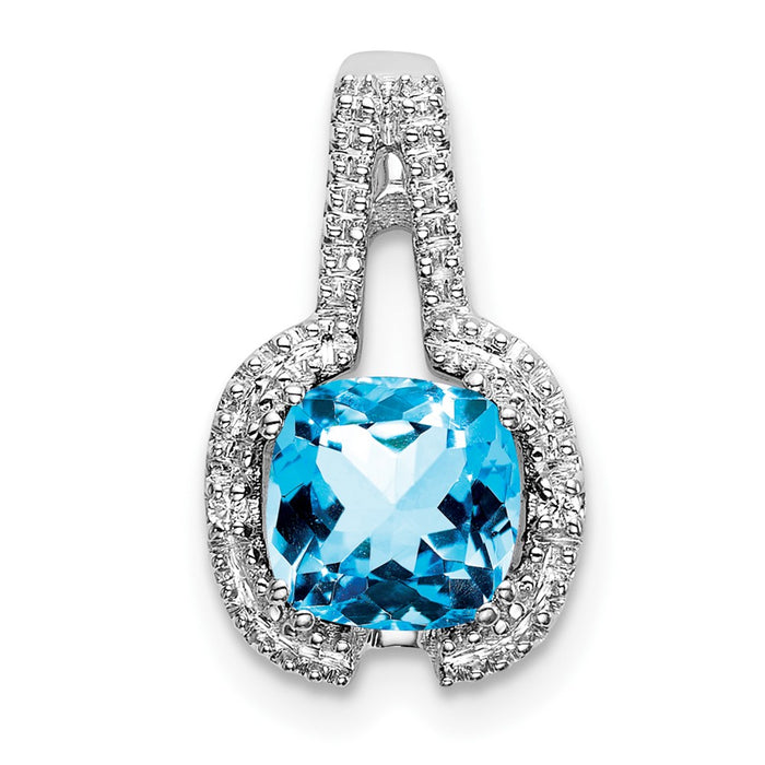 14k White Gold Cushion Blue Topaz and Diamond Pendant-PM7060-BT-001-WA