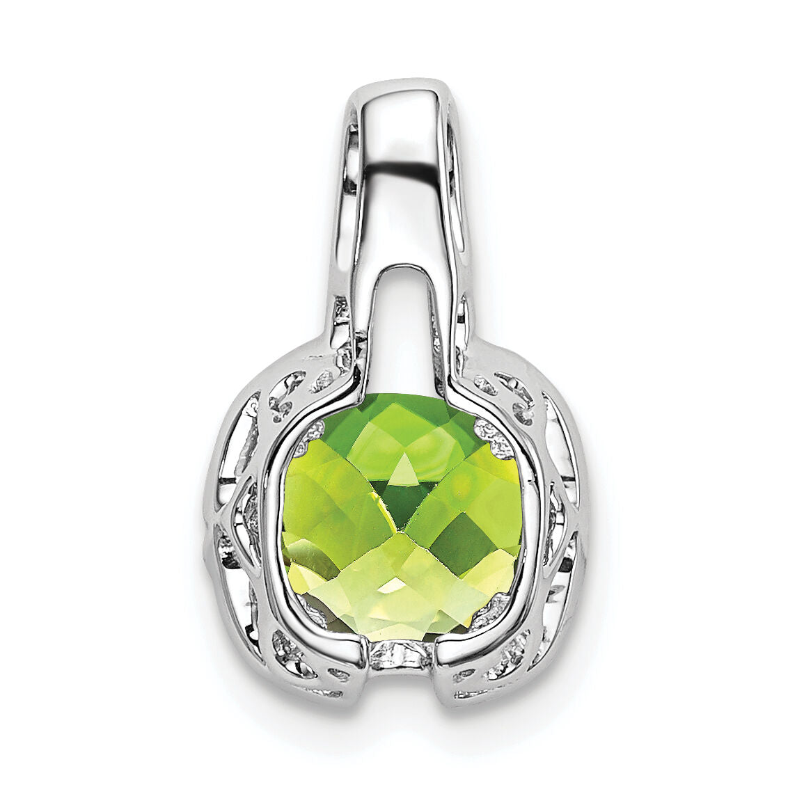 14k White Gold Cushion Peridot and Diamond Pendant-PM7060-PE-001-WA