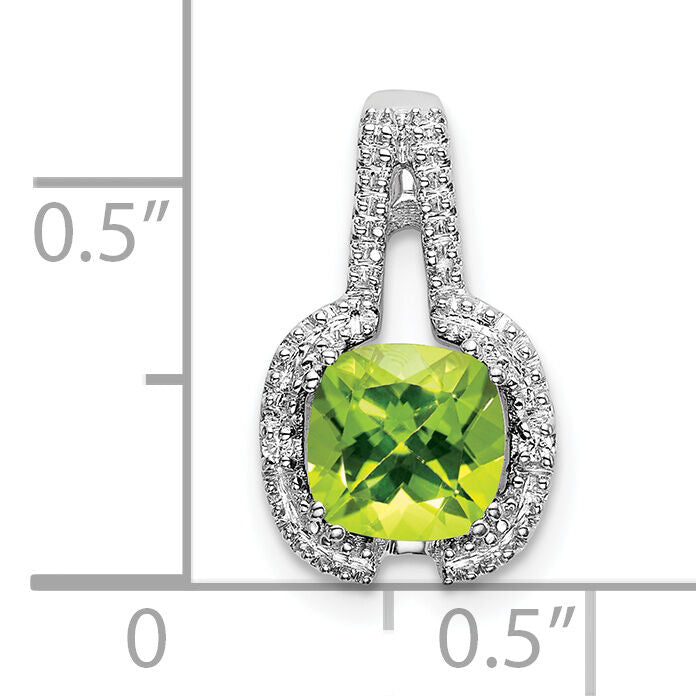 14k White Gold Cushion Peridot and Diamond Pendant-PM7060-PE-001-WA