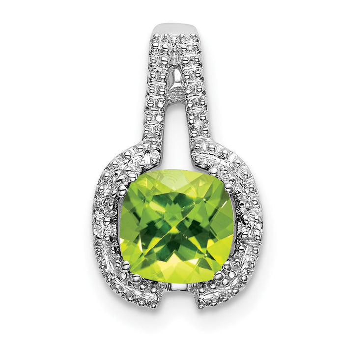 14k White Gold Cushion Peridot and Diamond Pendant-PM7060-PE-001-WA