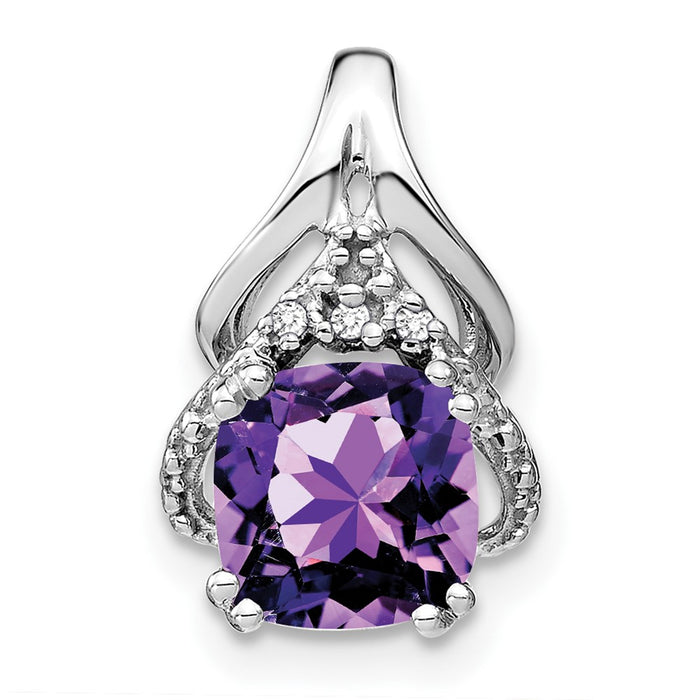 14k White Gold Cushion Amethyst and Diamond Pendant-PM7061-AM-001-WA