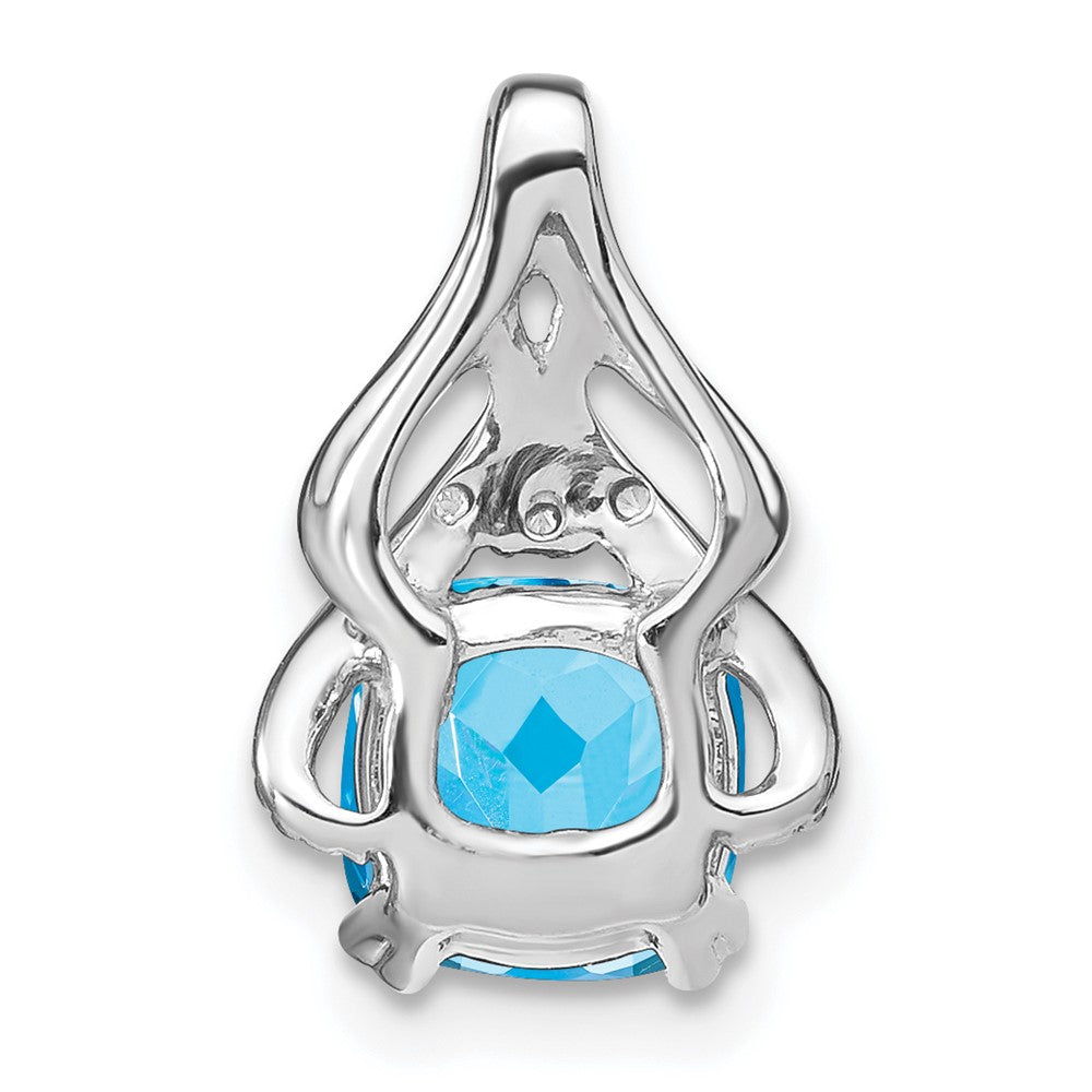 14k White Gold Cushion Blue Topaz and Diamond Pendant-PM7061-BT-001-WA