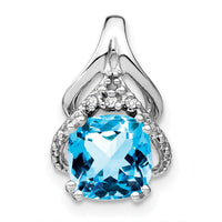 14k White Gold Cushion Blue Topaz and Diamond Pendant-PM7061-BT-001-WA