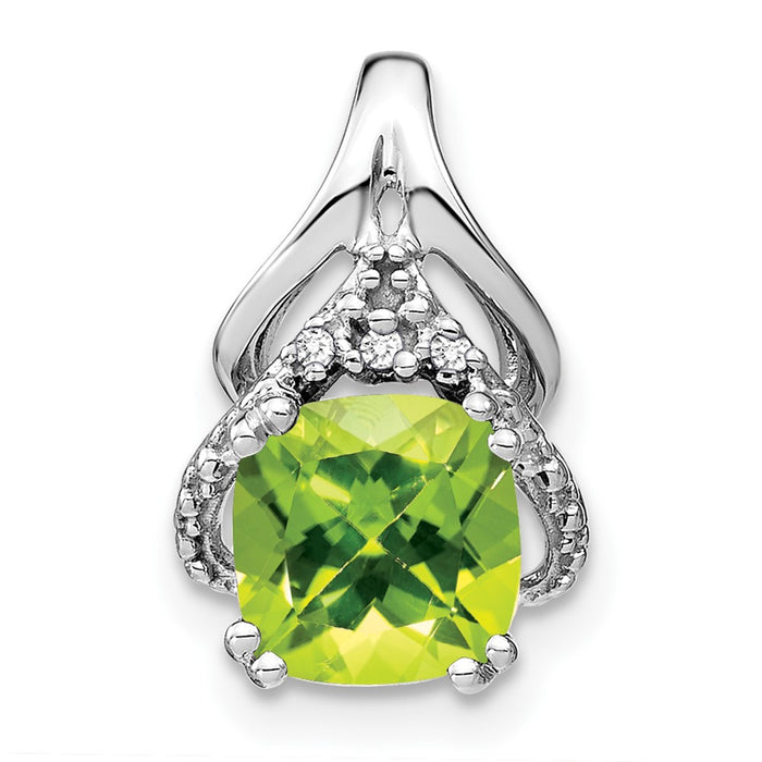 14k White Gold Cushion Peridot and Diamond Pendant-PM7061-PE-001-WA
