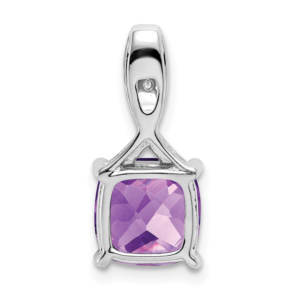 14k White Gold Cushion Amethyst and Diamond Pendant-PM7062-AM-002-WA