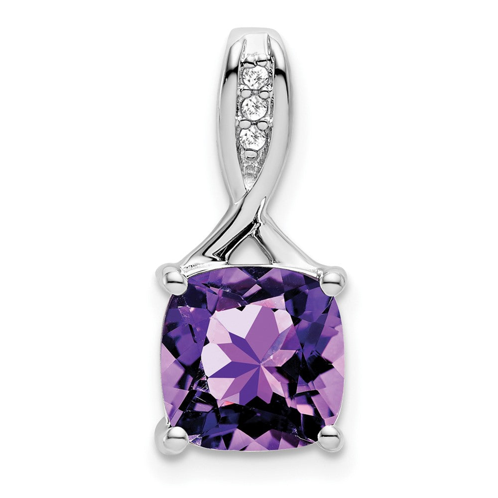 14k White Gold Cushion Amethyst and Diamond Pendant-PM7062-AM-002-WA