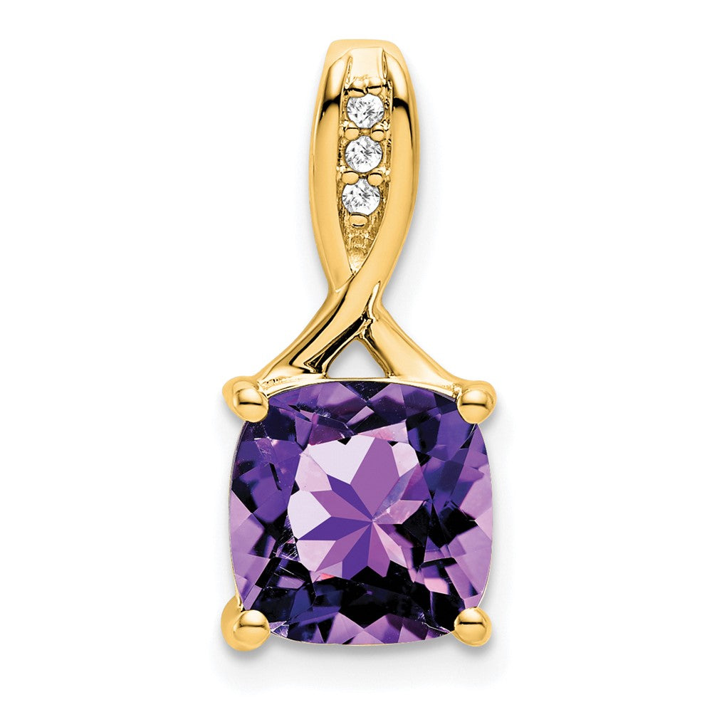 14k Cushion Amethyst and Diamond Pendant-PM7062-AM-002-YA