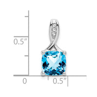 14k White Gold Cushion Blue Topaz and Diamond Pendant-PM7062-BT-002-WA