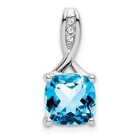 14k White Gold Cushion Blue Topaz and Diamond Pendant-PM7062-BT-002-WA