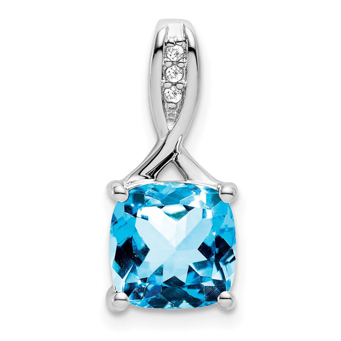 14k White Gold Cushion Blue Topaz and Diamond Pendant-PM7062-BT-002-WA