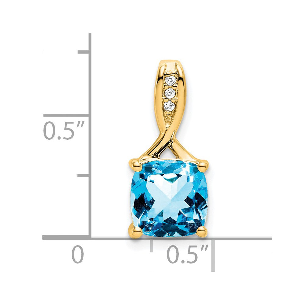 14k Cushion Blue Topaz and Diamond Pendant-PM7062-BT-002-YA
