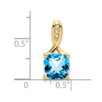 14k Cushion Blue Topaz and Diamond Pendant-PM7062-BT-002-YA