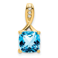 14k Cushion Blue Topaz and Diamond Pendant-PM7062-BT-002-YA