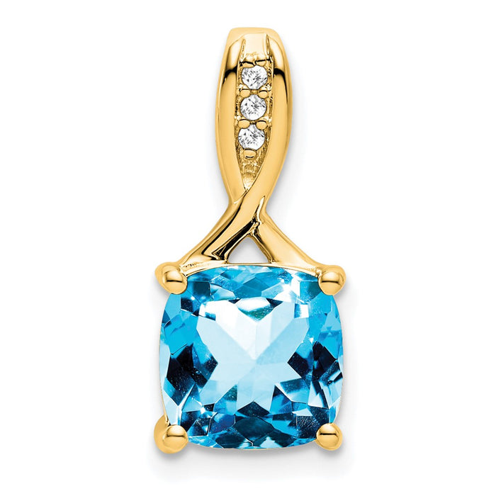 14k Cushion Blue Topaz and Diamond Pendant-PM7062-BT-002-YA