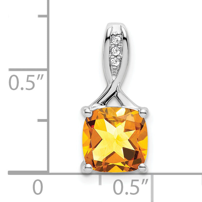 14k White Gold Cushion Citrine and Diamond Pendant-PM7062-CI-002-WA