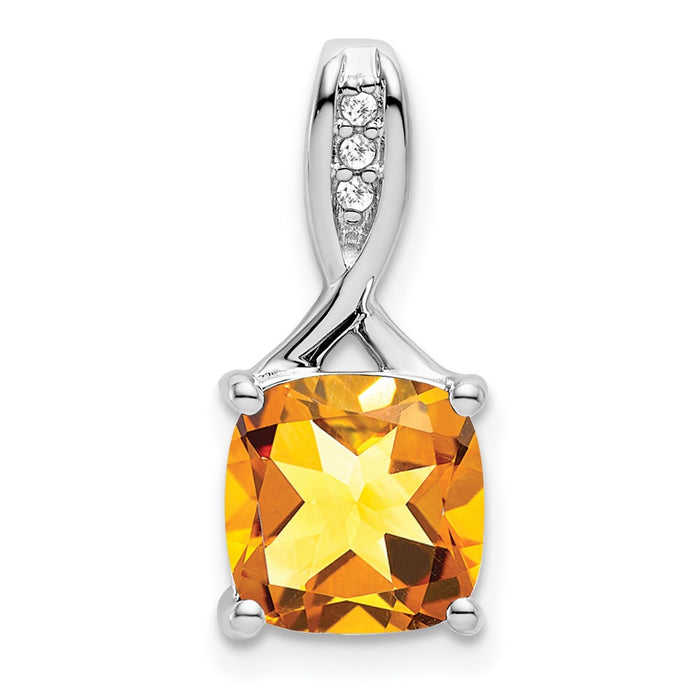 14k White Gold Cushion Citrine and Diamond Pendant-PM7062-CI-002-WA