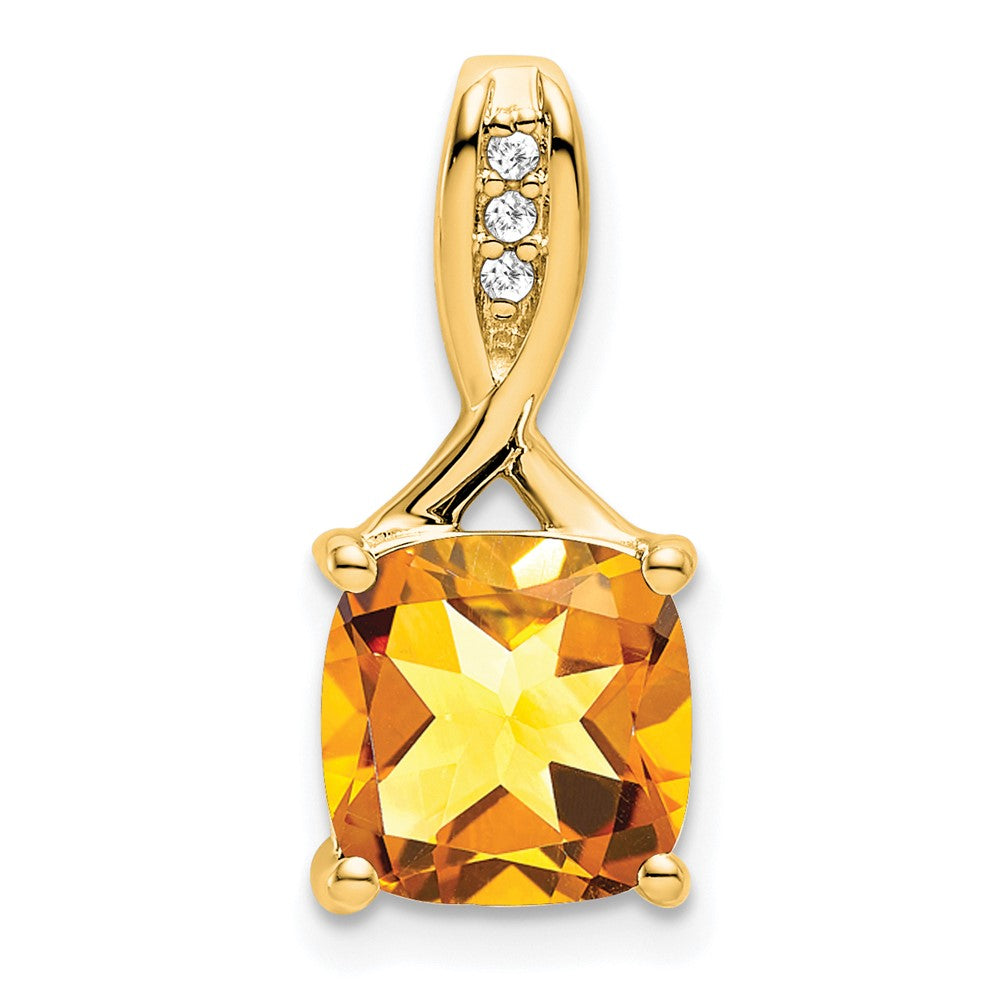 14k Cushion Citrine and Diamond Pendant-PM7062-CI-002-YA