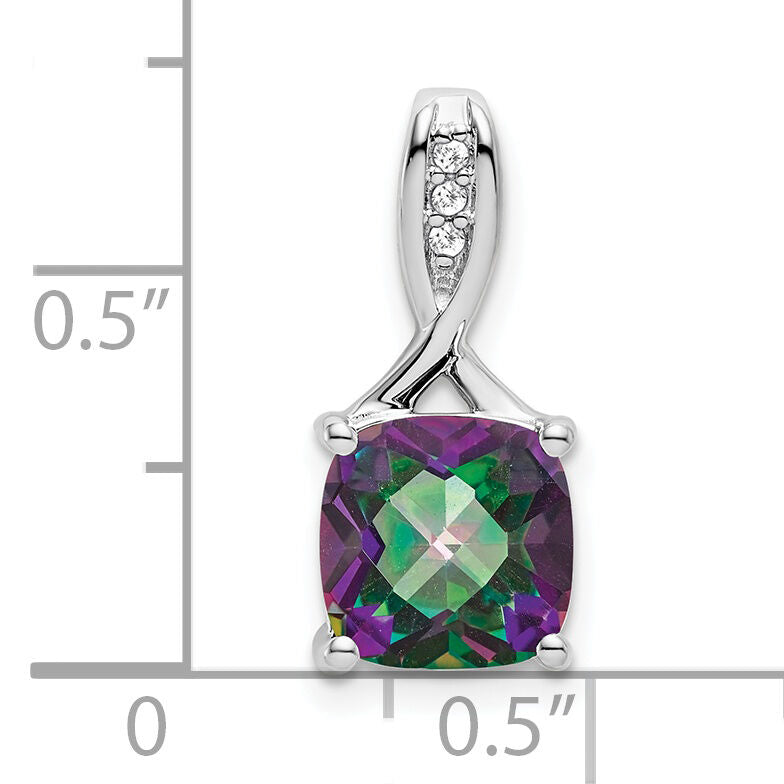 14k White Gold Cushion Mystic Fire Topaz and Diamond Pendant-PM7062-FT-002-WA