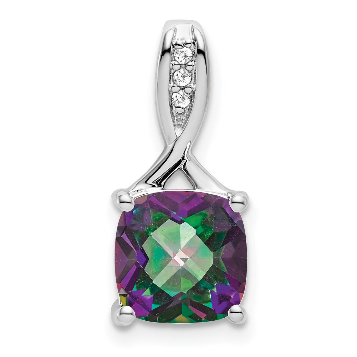 14k White Gold Cushion Mystic Fire Topaz and Diamond Pendant-PM7062-FT-002-WA
