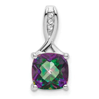 14k White Gold Cushion Mystic Fire Topaz and Diamond Pendant-PM7062-FT-002-WA